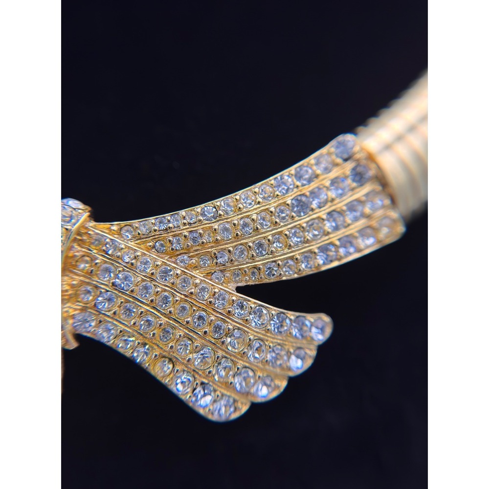 Monet Vintage Gold Tone Omega Pave Rhinestone Bow Collar 80s Statement Necklace - Picture 4 of 13